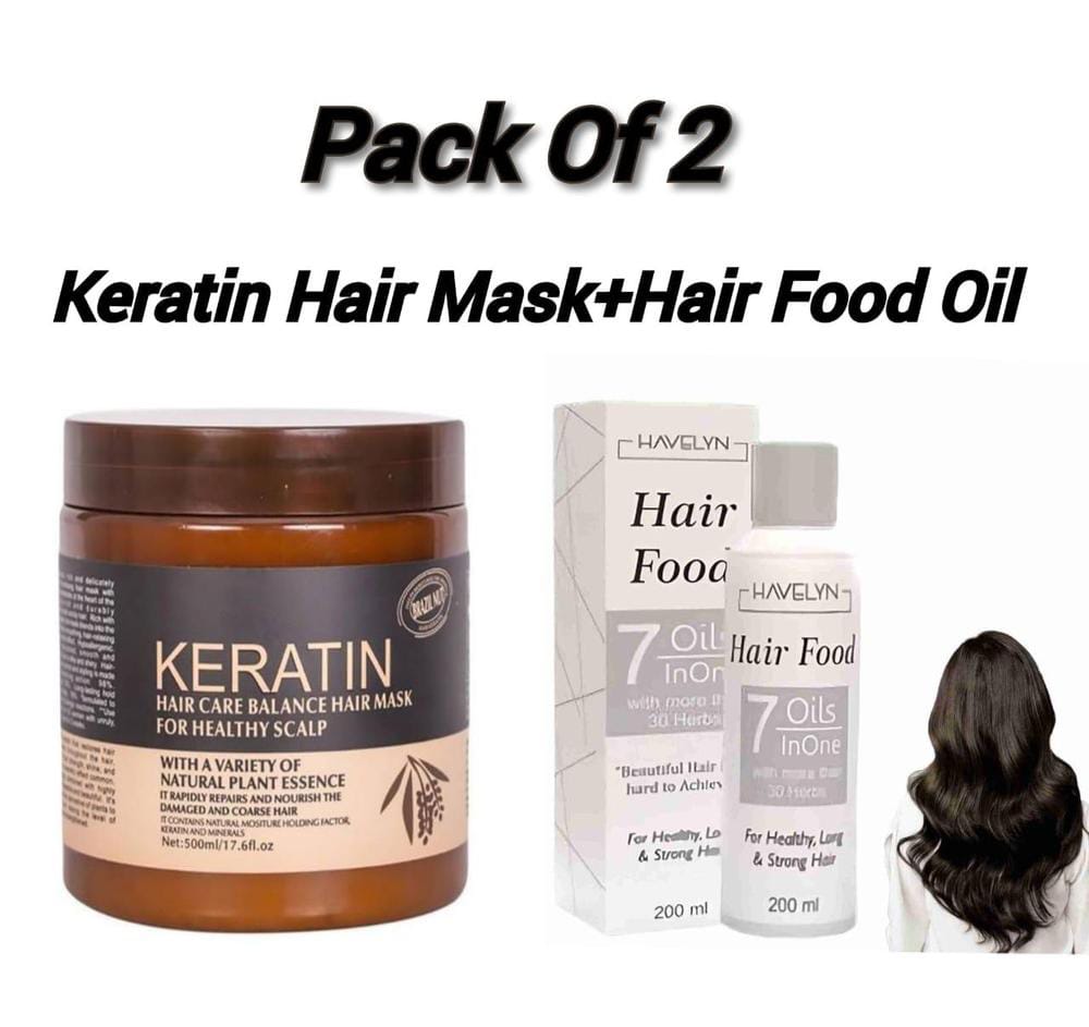 Buy 1 Get 1 Free Keratin Hair Mask+Hair Food Oil, Pack 2 Items (Original)