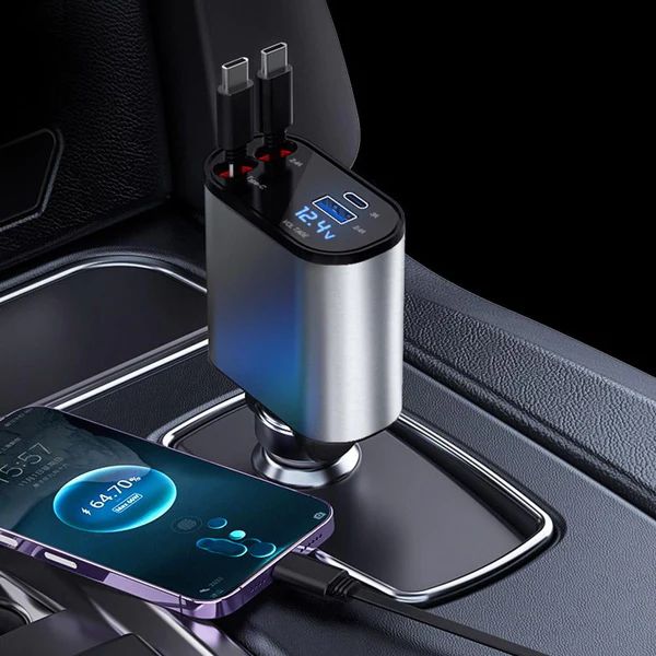 4 in 1 Retractable Car Charger, Fast Charging Car Charger