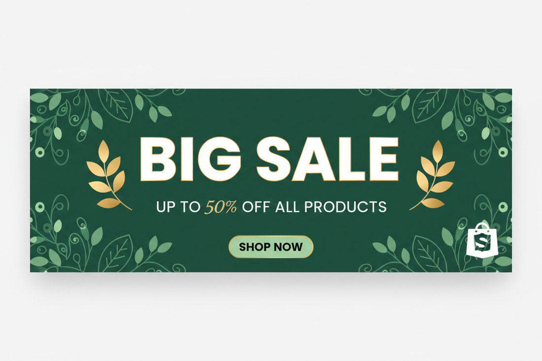 big sale banner shopify store green look