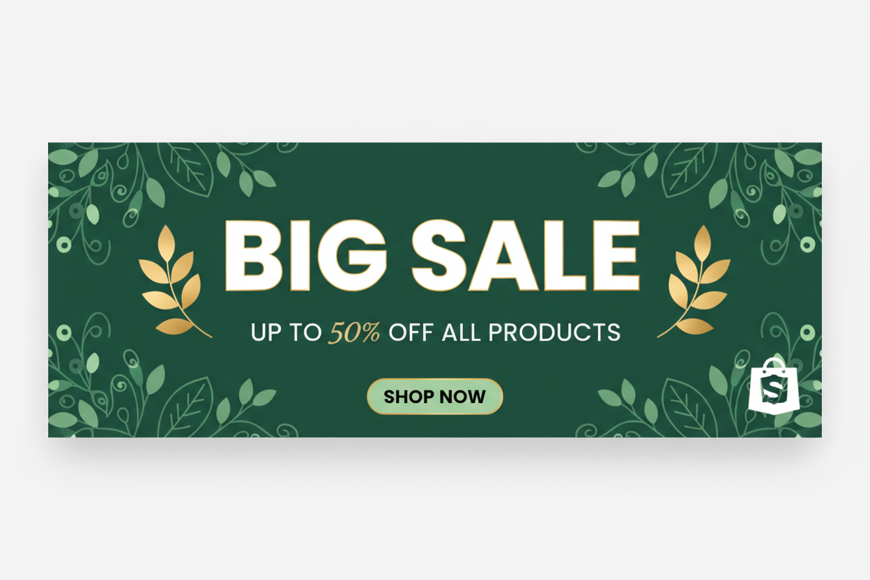 big sale banner shopify store green look