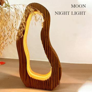 Hollow design, LED glow, wooden charm, simple style desktop lamp.